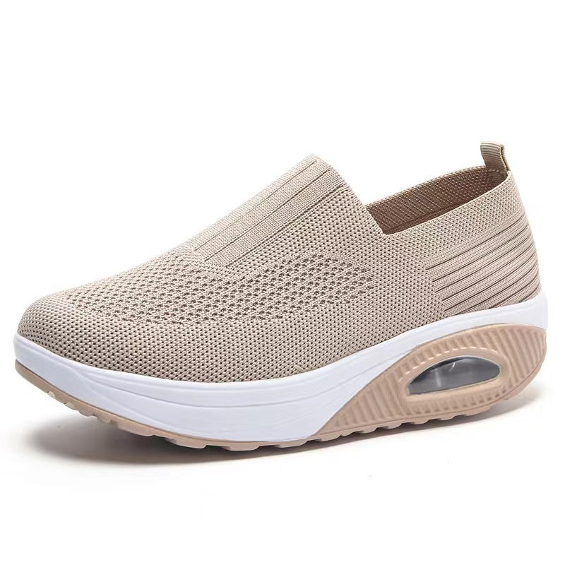 Women's shoes with thick sole and air cushion comfortable for casual sports breathable and fly woven soft soled women's shoes