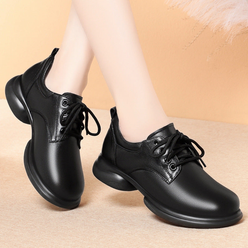 Fashion women's single leather shoes low heel thick heel casual single shoes