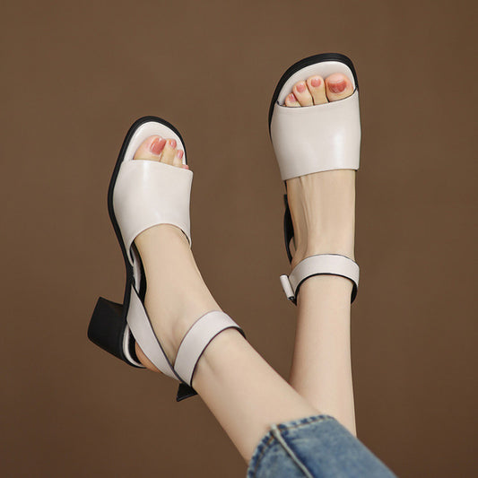 Women's summer cool slippers for wearing retro leather shoes with cross straps for coolness