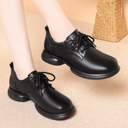 Fashion women's single leather shoes low heel thick heel casual single shoes