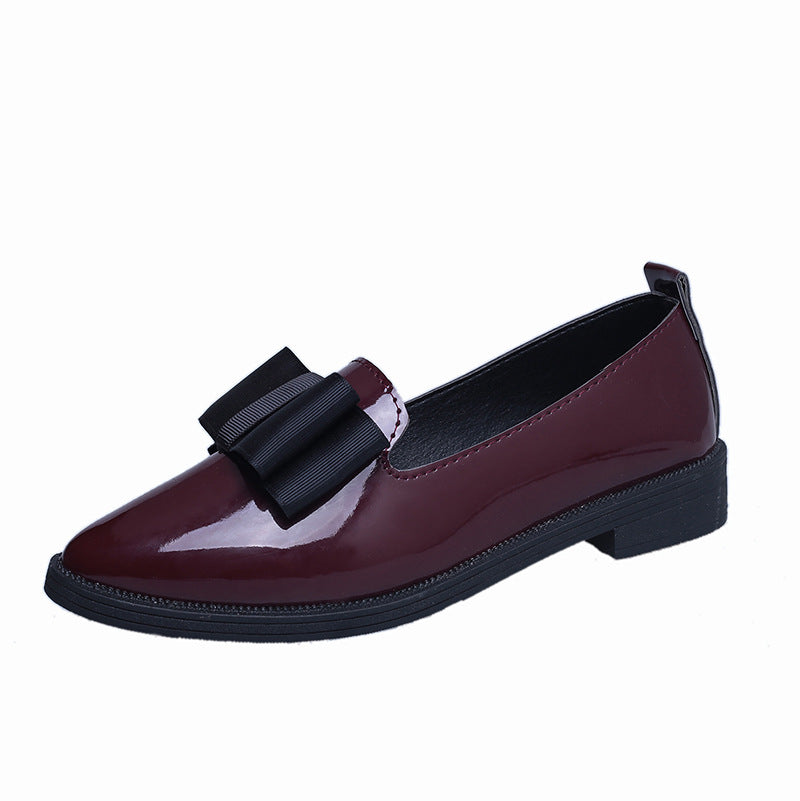 Bow pointed PU bow shallow mouth low heel one foot kick solid color