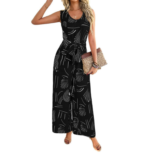 Cotton printed high waisted pocket jumpsuit pants