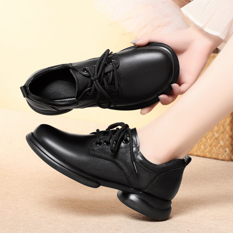 Fashion women's single leather shoes low heel thick heel casual single shoes