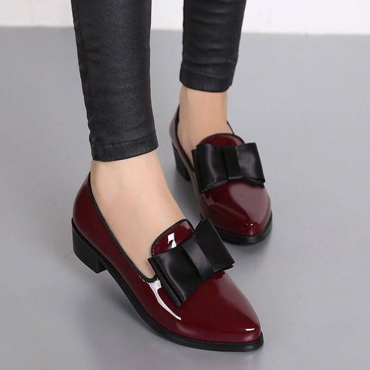 Bow pointed PU bow shallow mouth low heel one foot kick solid color