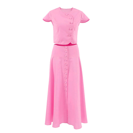 A-line long skirt set women's pink shirt and skirt two-piece set ﻿