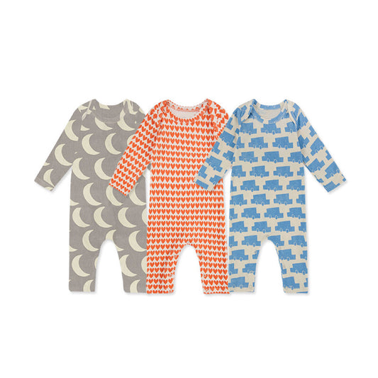 Baby Heart Print Pattern Envelope Collar Long Sleeve Romper-1